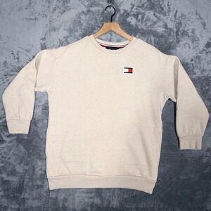 Tommy Hilfiger Mens Sweatshirt Pullover Size S Beige Logo Long Sleeve Crewneck